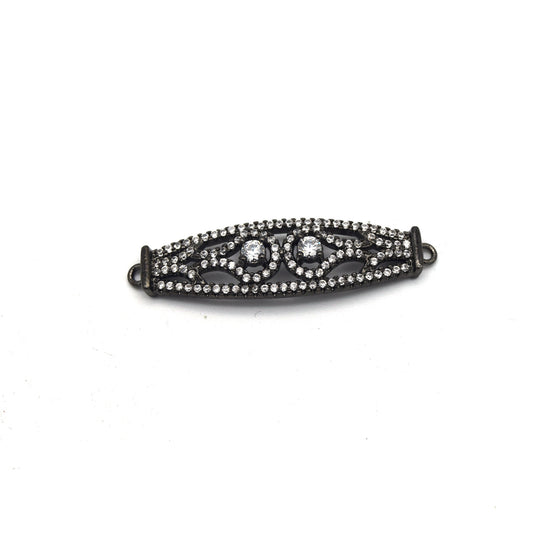 35mm x 10mm Gunmetal Plated CZ Cubic Zirconia Curved Ornate Band Shaped Connector