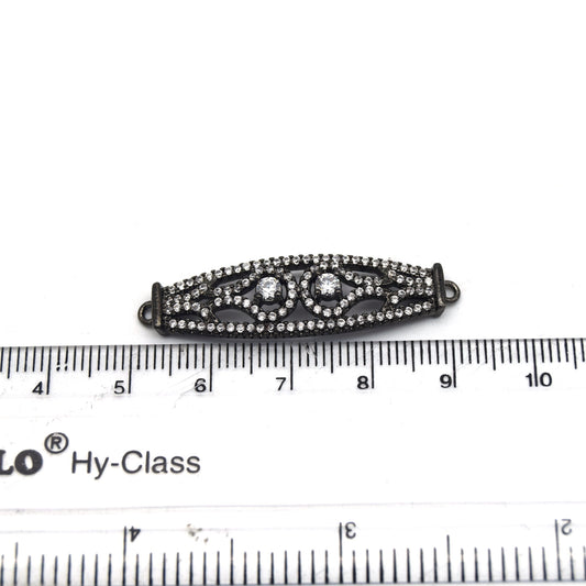 35mm x 10mm Gunmetal Plated CZ Cubic Zirconia Curved Ornate Band Shaped Connector