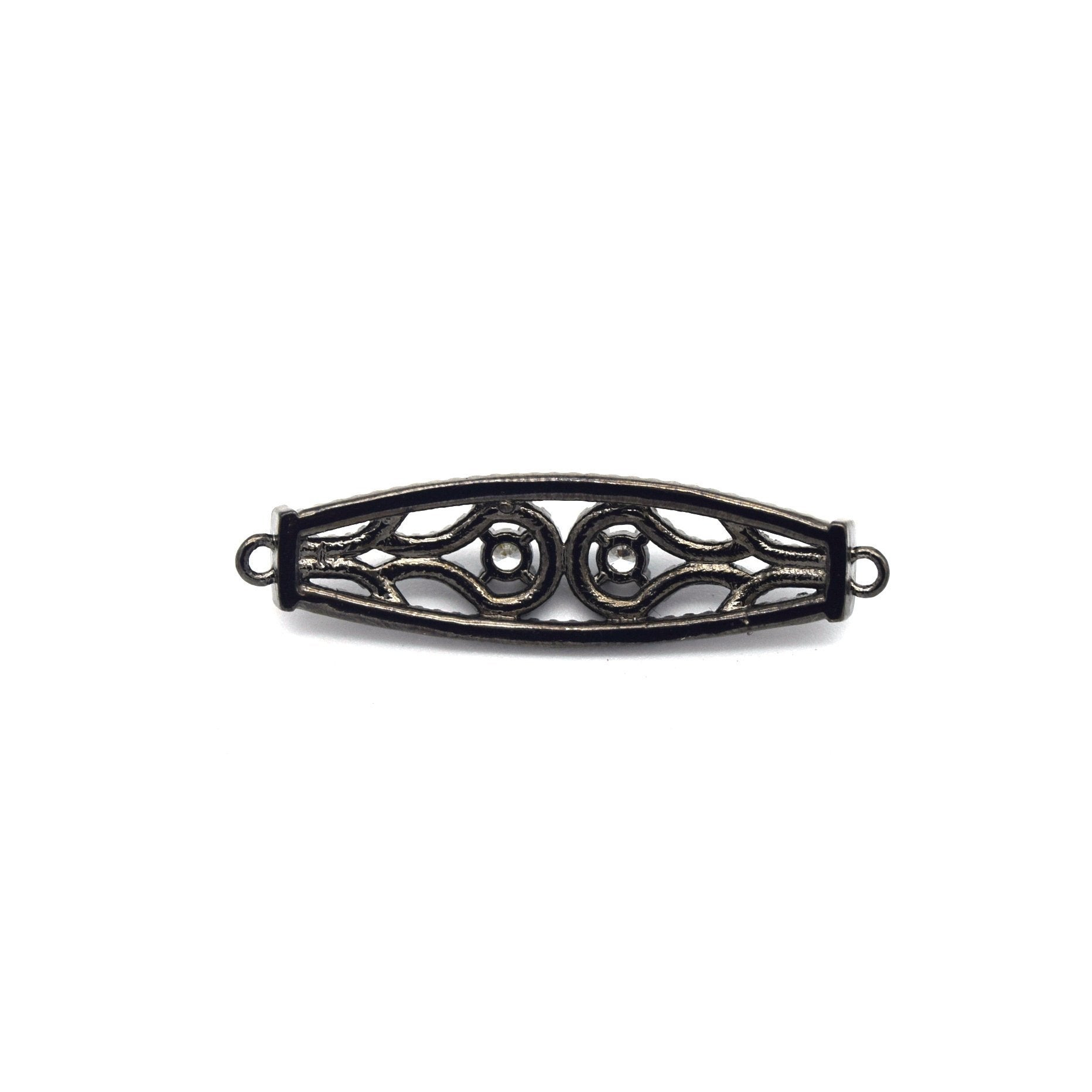 35mm x 10mm Gunmetal Plated CZ Cubic Zirconia Curved Ornate Band Shaped Connector
