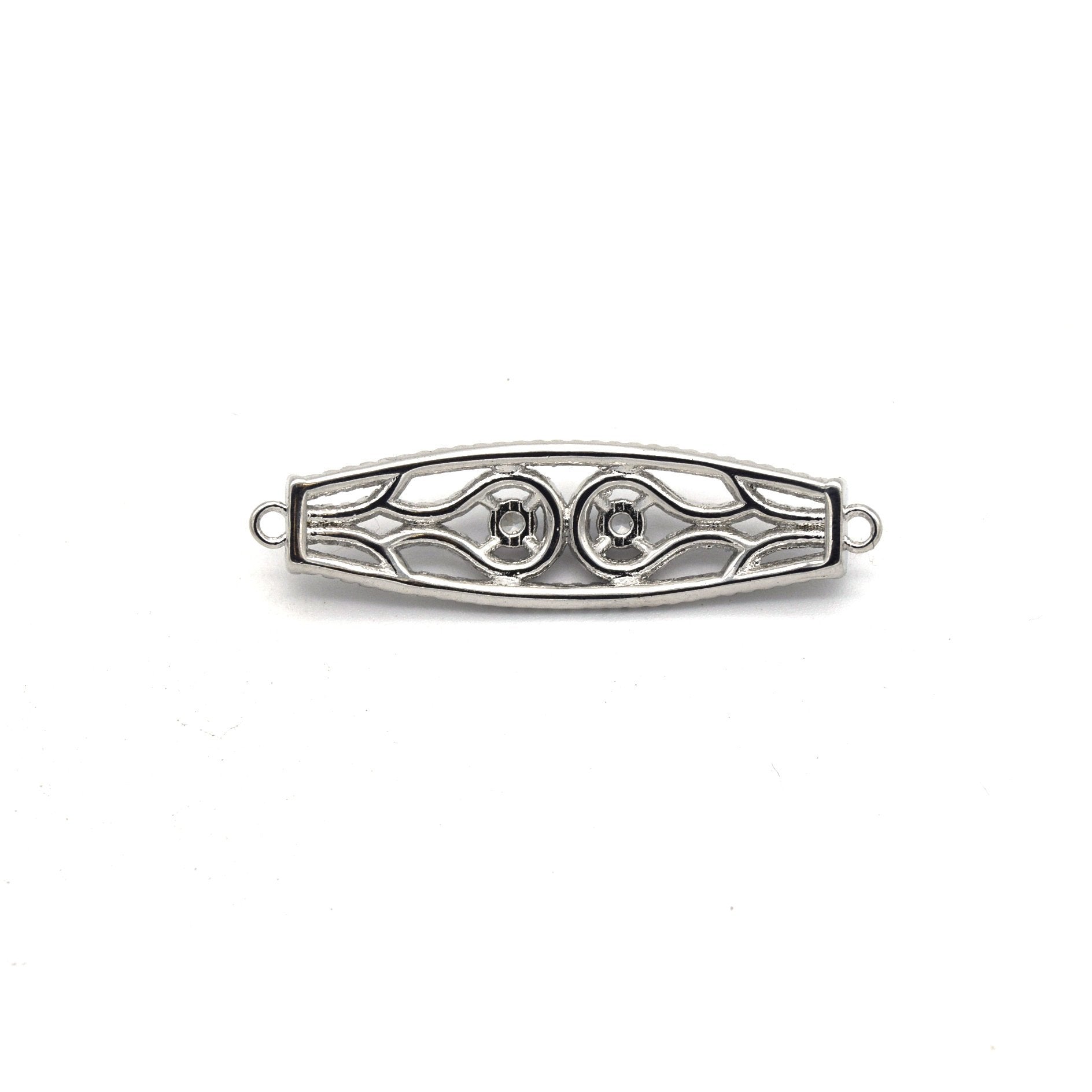35mm x 10mm Silver Plated CZ Cubic Zirconia Curved Ornate Band Shaped Connector