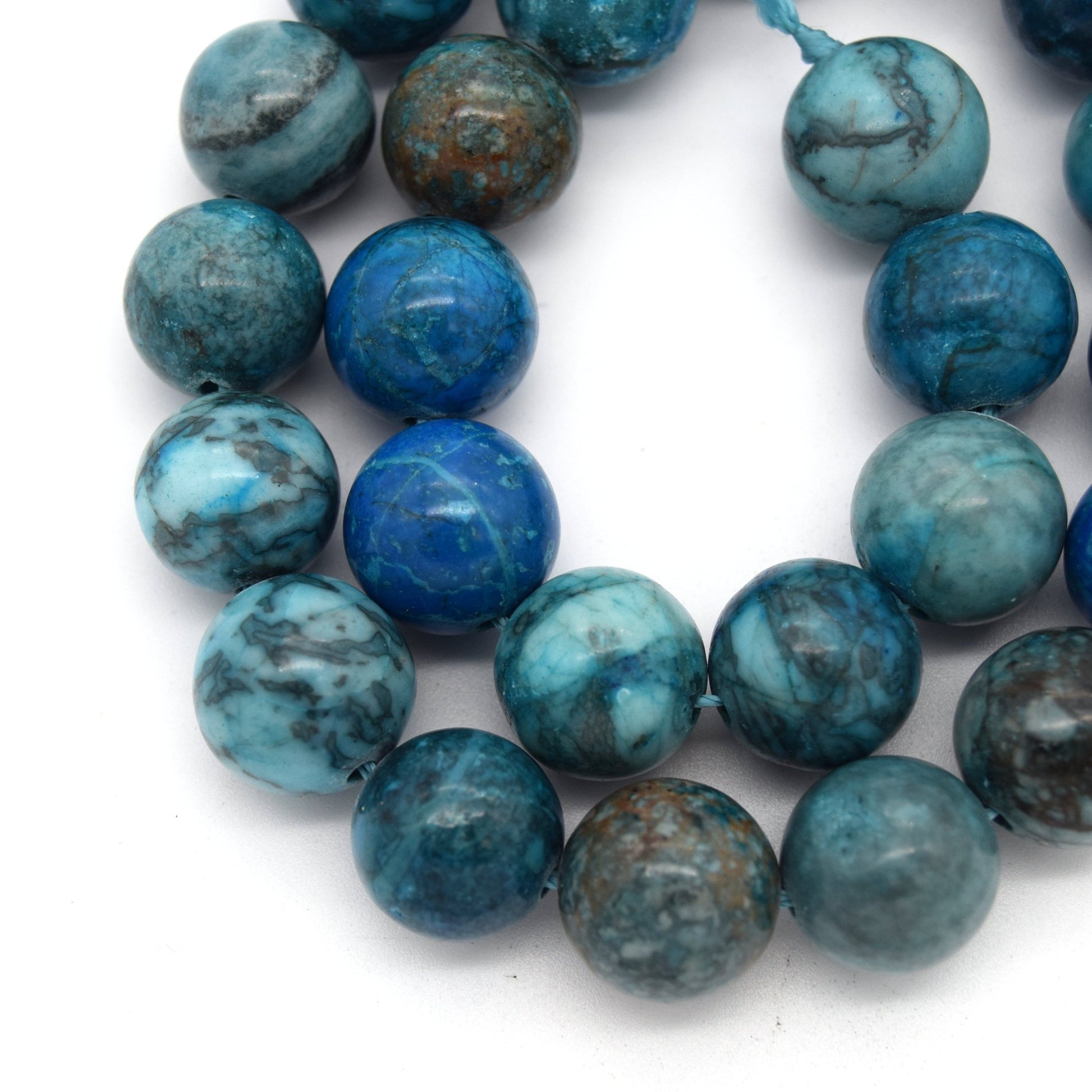 12mm Smooth Round/Ball Shaped Mixed Blue Crazy Lace Agate Beads - (Approx. 15" Strand ~31 Beads)