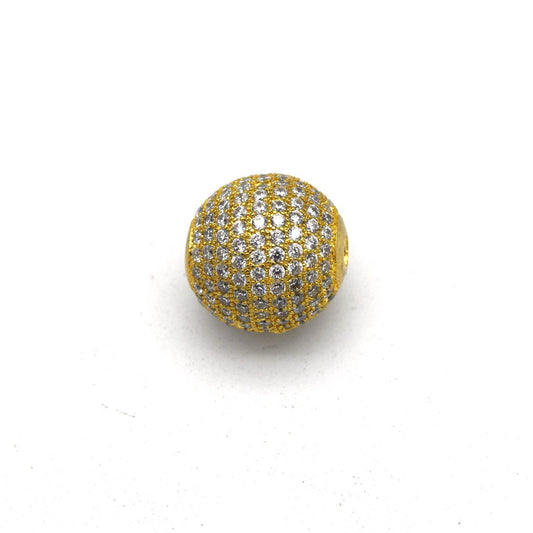 16mm Gold Plated CZ Cubic Zirconia Inlaid Round/Ball Shaped Copper Bead with 2.5mm Holes - Sold Individually - Other Colors Available!