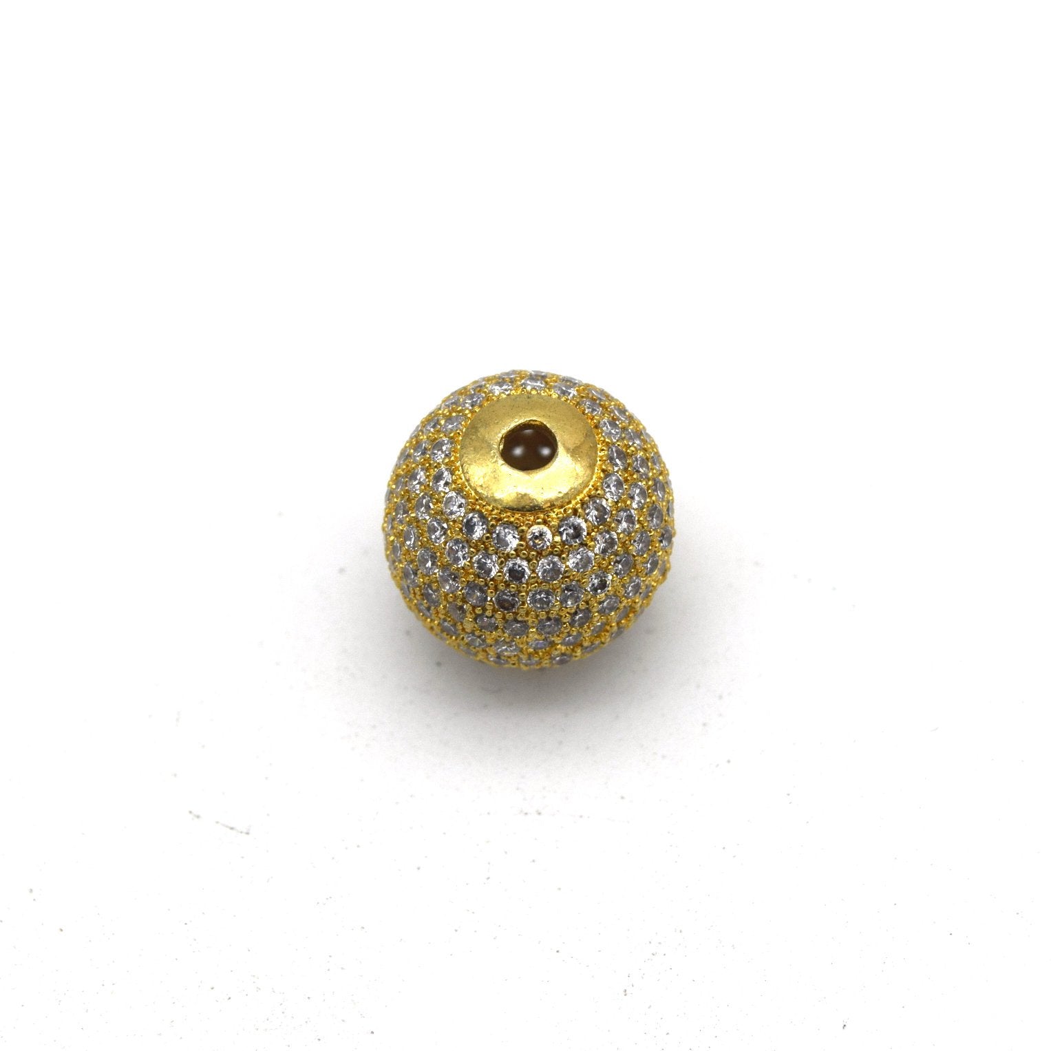 16mm Gold Plated CZ Cubic Zirconia Inlaid Round/Ball Shaped Copper Bead with 2.5mm Holes - Sold Individually - Other Colors Available!