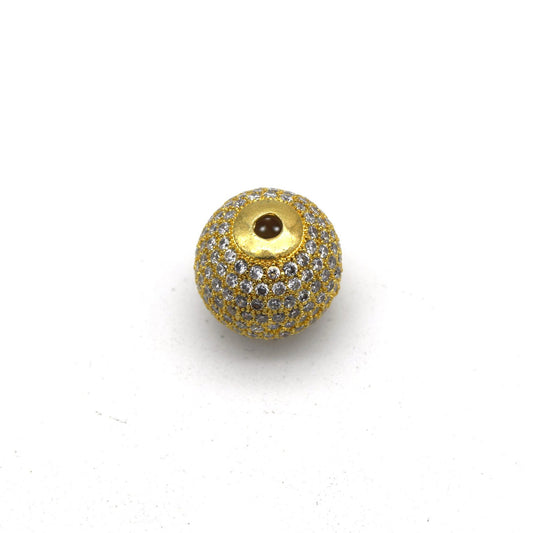 16mm Gold Plated CZ Cubic Zirconia Inlaid Round/Ball Shaped Copper Bead with 2.5mm Holes - Sold Individually - Other Colors Available!