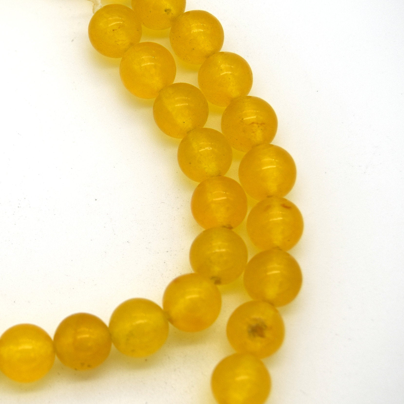 8mm Glossy Dyed Deep Yellow Natural Jade Round/Ball Shaped Beads - (Approx. 14" Strand ~42 Beads)