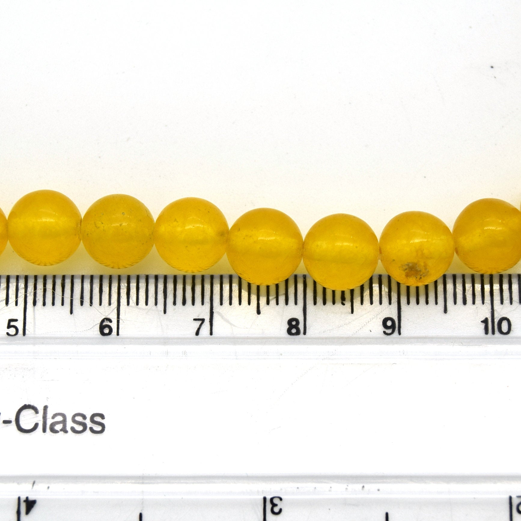 8mm Glossy Dyed Deep Yellow Natural Jade Round/Ball Shaped Beads - (Approx. 14" Strand ~42 Beads)