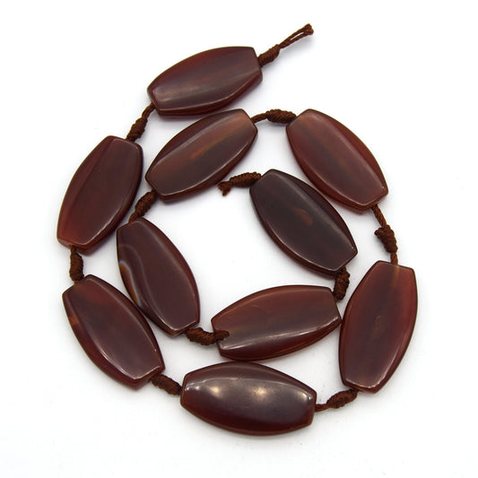 33mm x 16mm Natural Red/Brown Banded Agate Flat Edged Oval Beads (Approx. 15.5" Strand ~10 Beads)