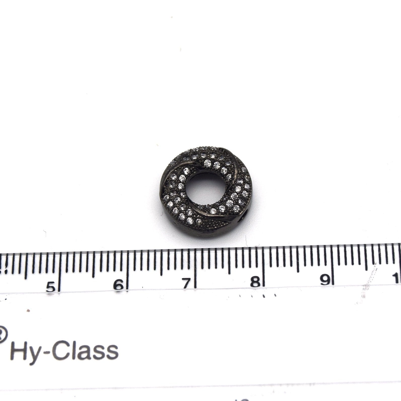 13mm x 13mm Gunmetal Plated Cubic Zirconia Encrusted/Inlaid Swirled Donut/Ring Shaped Bead