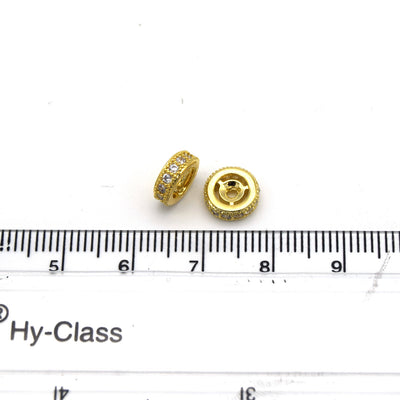 8mm x 8mm Gold Plated Cubic Zirconia Encrusted/Inlaid Eyed Donut/Ring Shaped Bead