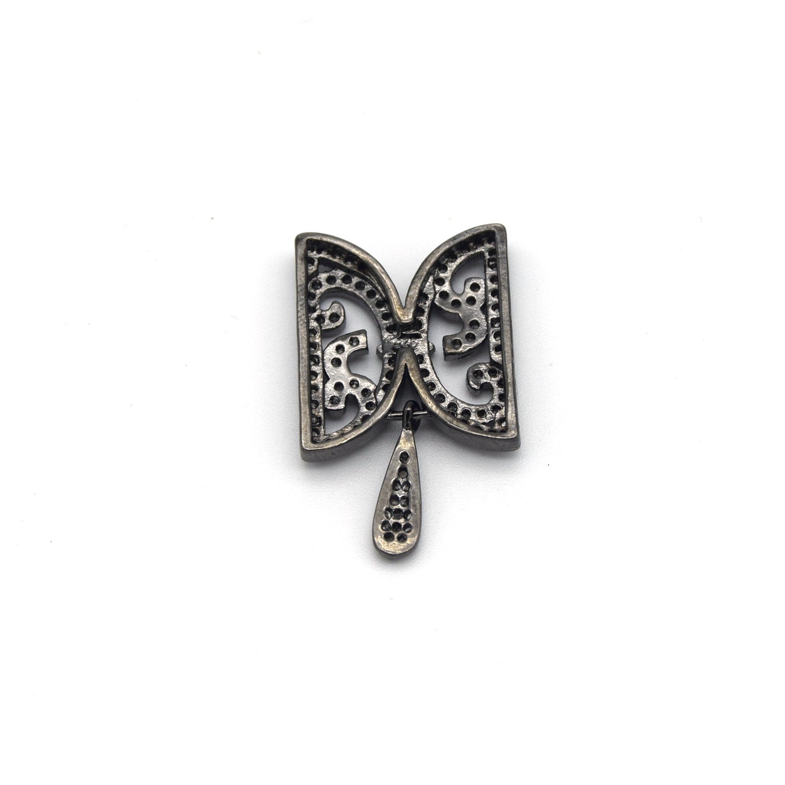15mm x 25mm Gunmetal Plated Cubic Zirconia Encrusted/Inlaid Ornate Butterflied Connector w Drop