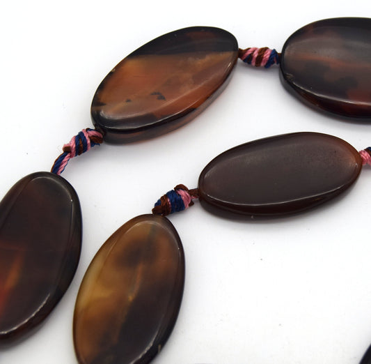 35mm x 22mm Mixed Natural Dark Brown Banded Agate Oval Shaped Beads (Approx. 13" Strand ~8 Beads)