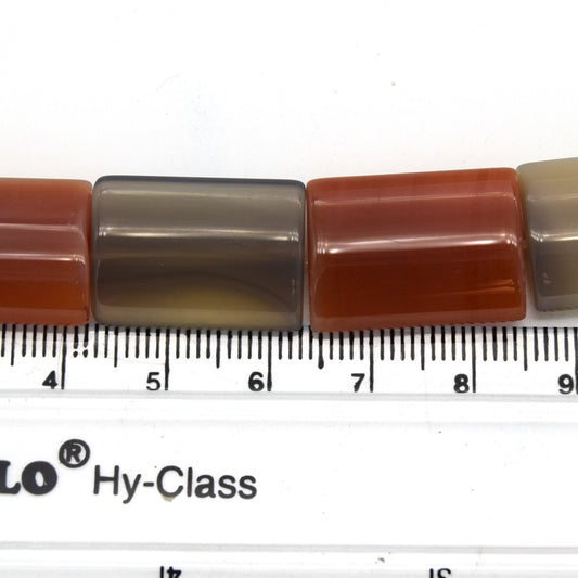 20mm x 15mm Smooth Red Orange/Gray Banded Agate Rectangular Beads - (Approx. 15" Strand ~19 Beads)