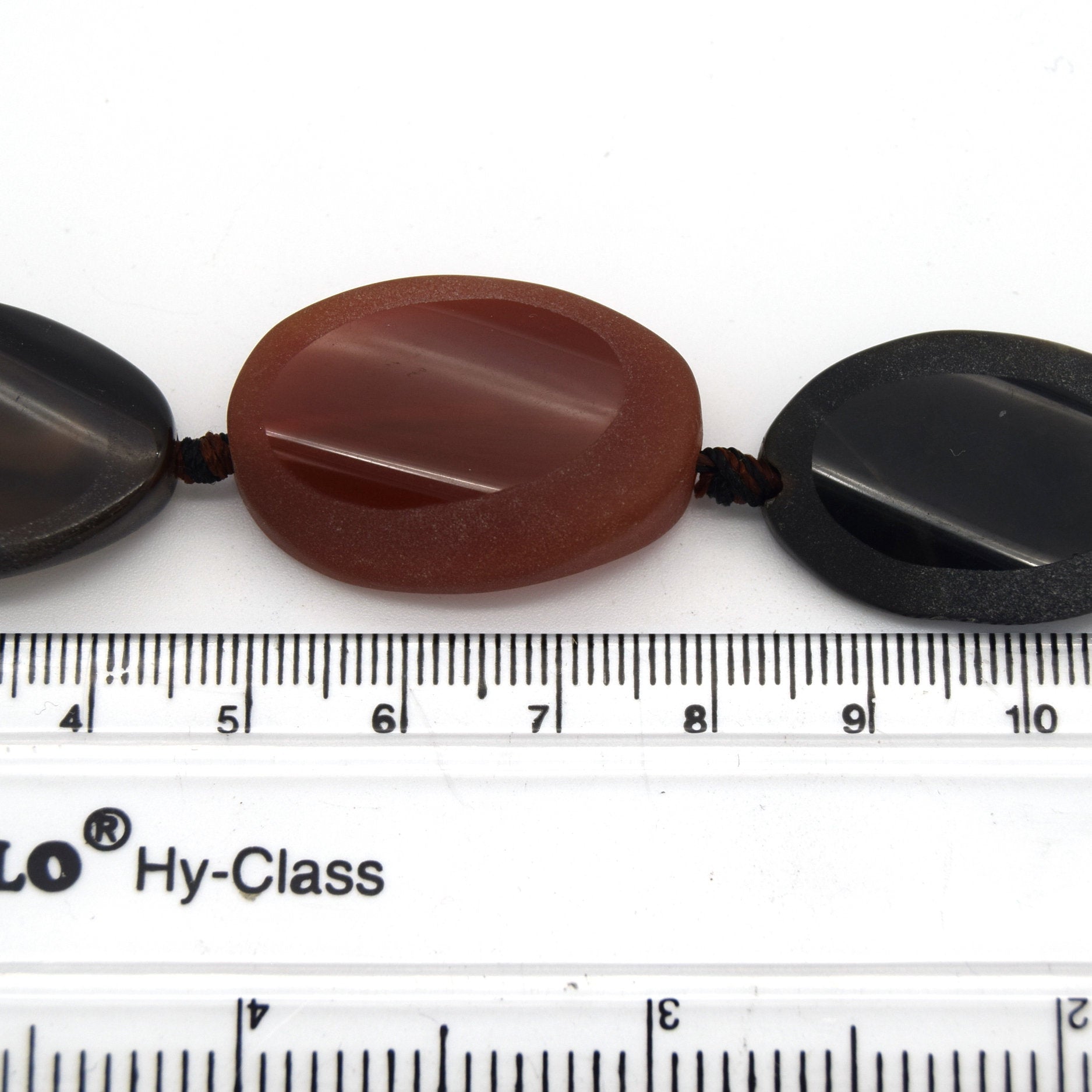 30mm x 20mm Natural Red/Brown Banded Agate Wavy Oval Shaped Beads (Approx. 15" Strand ~11 Beads)