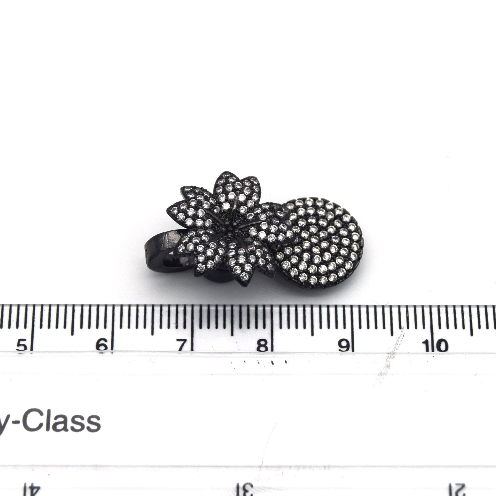26mm Gunmetal Plated Cubic Zirconia Encrusted/Inlaid Flower Shaped Drop Pendant with Magnet Clasp