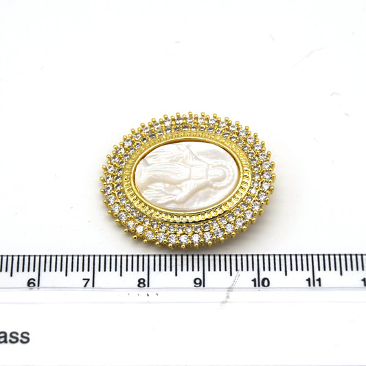 26mm x 32mm Gold CZ Cubic Zirconia Encrusted/Inlaid Virgin Mary Oval Shaped Pendant/Slider