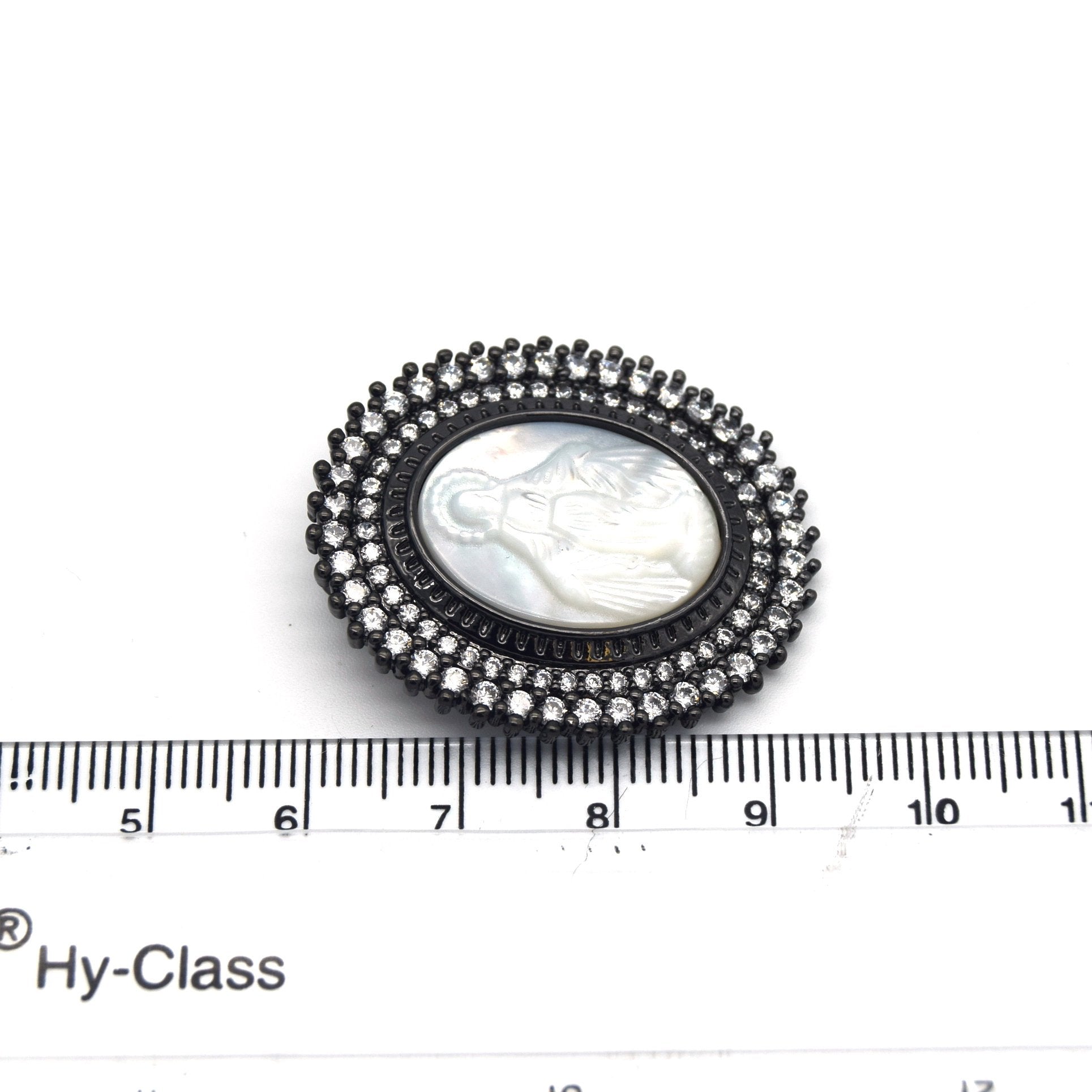 26mm x 32mm Gunmetal CZ Cubic Zirconia Encrusted/Inlaid Virgin Mary Oval Shaped Pendant/Slider