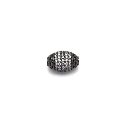 10mm x 15mm Gunmetal Plated White CZ Cubic Zirconia Encrusted/Inlaid Egg Shaped Copper Bead
