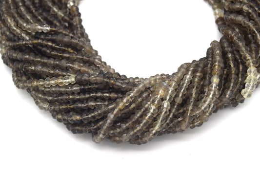 5mm Faceted Natural Mixed Light Gray Smoky Quartz Rondelle Shaped Beads - 13.5" Strand (App 100 Beads) High Quality Hand-Cut Indian Gemstone