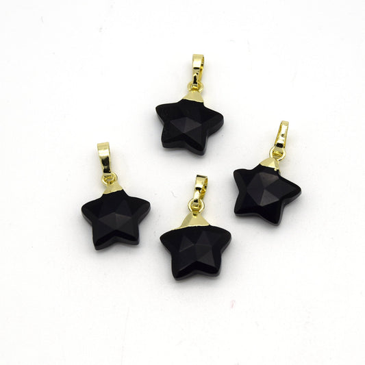 12mm x 12mm Black Onyx Faceted Star Shaped Pendant Component with Gold Bail