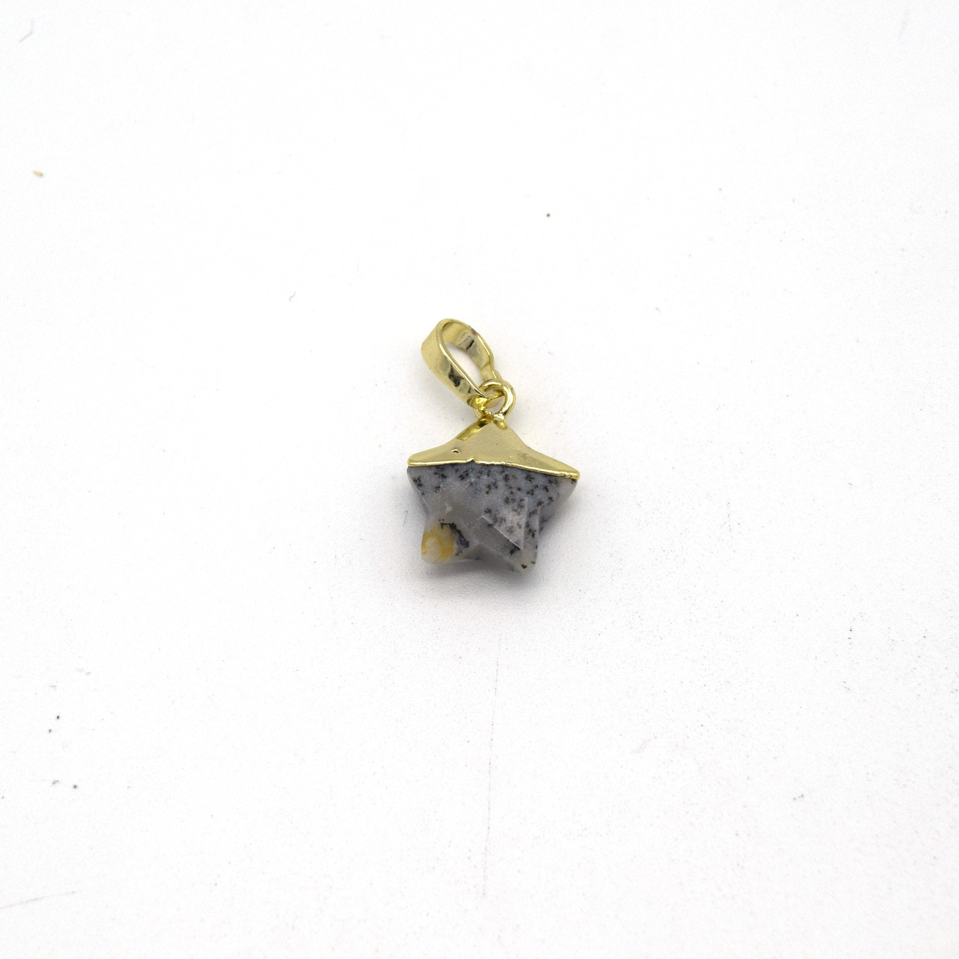 12mm x 12mm Dendritic Opal Faceted Star Shaped Pendant Component with Gold Bail