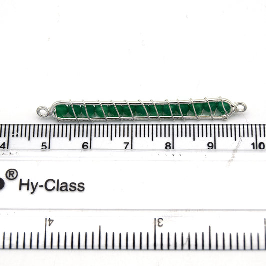 Green Onyx Bezel | 42mm x 4mm Silver Wire Wrapped Bead Inclosure Pendant Connector