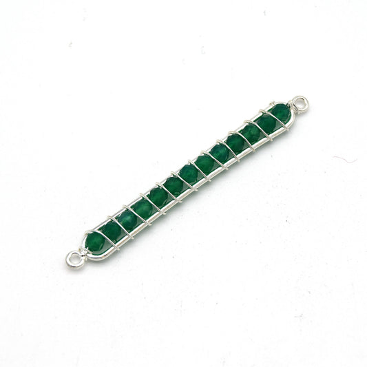 Green Onyx Bezel | 42mm x 4mm Silver Wire Wrapped Bead Inclosure Pendant Connector