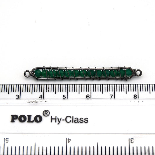 Green Onyx Bezel | 42mm x 4mm Gunmetal Wire Wrapped Bead Inclosure Pendant Connector