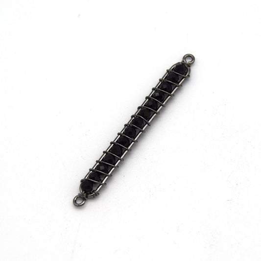 Black Spinel Bead Bezel | 42mm x 4mm Gunmetal Wire Wrapped Inclosure Pendant Connector
