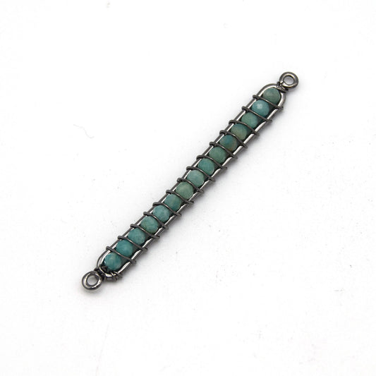 Amazonite Bezel | 42mm x 4mm Gunmetal Wire Wrapped Bead Inclosure Pendant Connector