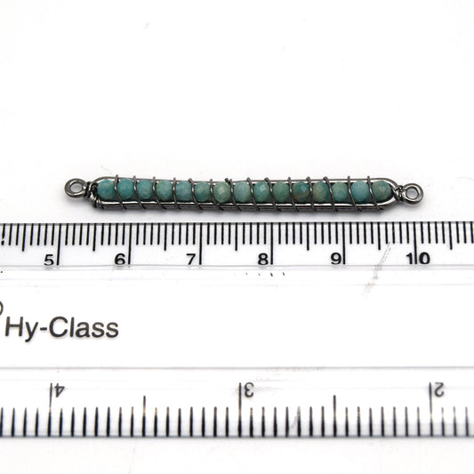 Amazonite Bezel | 42mm x 4mm Gunmetal Wire Wrapped Bead Inclosure Pendant Connector