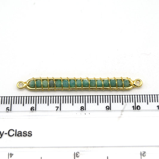 Amazonite Bezel | 42mm x 4mm Gold Wire Wrapped Bead Inclosure Pendant Connector