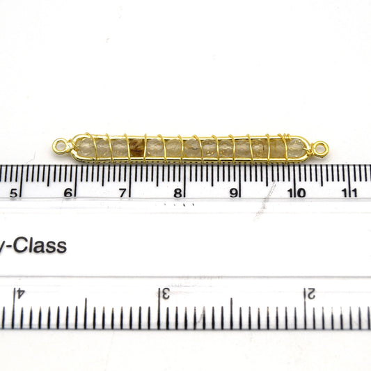 Golden Rutillated Quartz Bezel | 42mm x 4mm Gold Wire Wrapped Bead Inclosure Pendant Connector