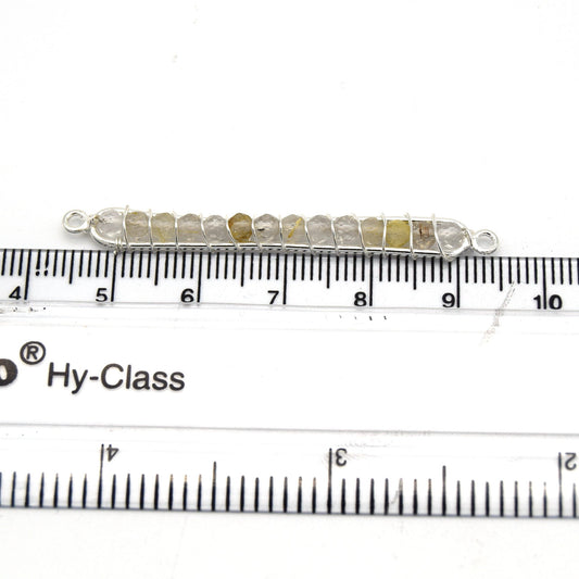 Golden Rutillated Quartz | 42mm x 4mm Silver Wire Wrapped Bead Inclosure Pendant Connector