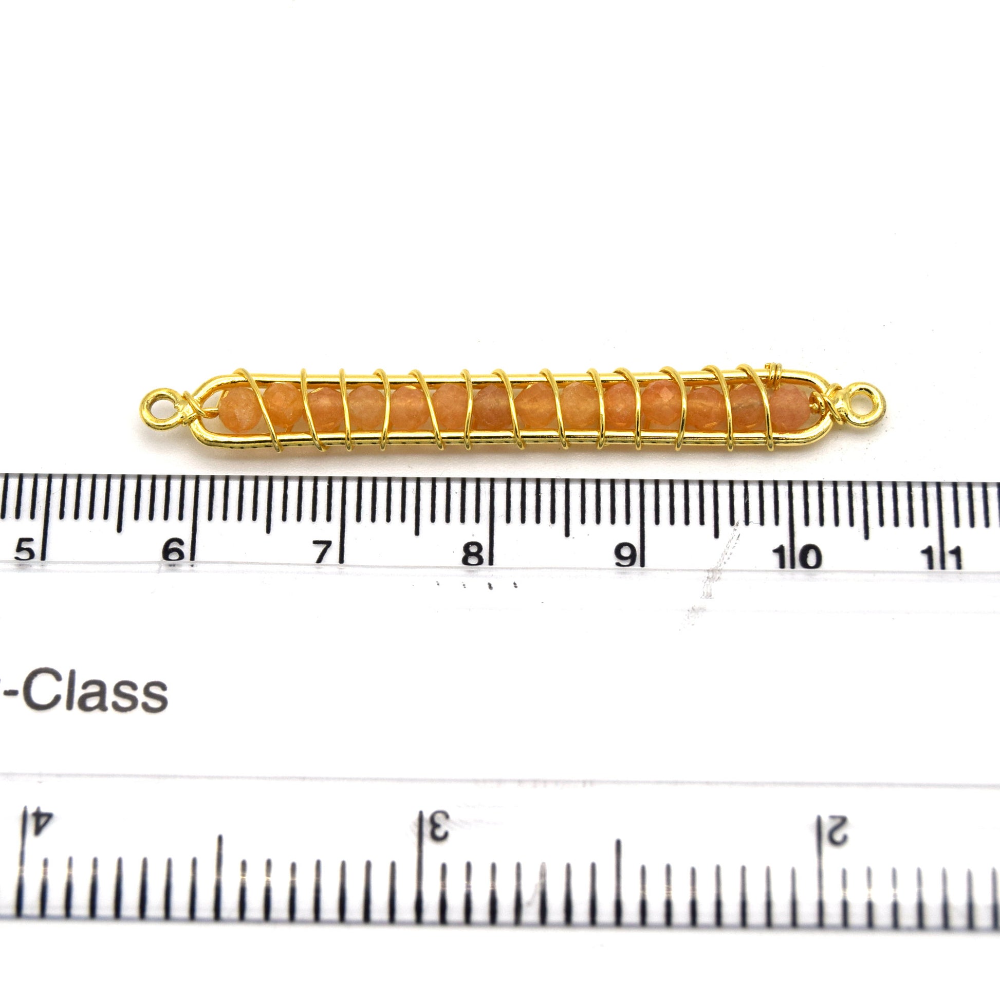 42mm x 4mm Gold Wire Wrapped Peach Moonstone Bead Inclosure Pendant/Connector