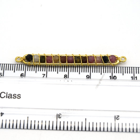 Tourmaline Bezel | 42mm x 4mm Gold Wire Wrapped Bead Inclosure Pendant Connector