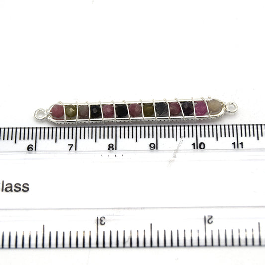 Tourmaline Bezel | 42mm x 4mm Silver Wire Wrapped Bead Inclosure Pendant Connector