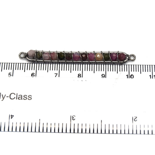 Tourmaline Bezel | 42mm x 4mm Gunmetal Wire Wrapped Bead Inclosure Pendant Connector