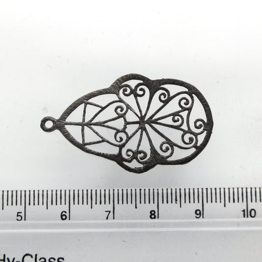 23mm x 35mm Gunmetal Plated Open Symmetrical Swirl Cut-Out Teardrop Shaped Components - Packs of 10