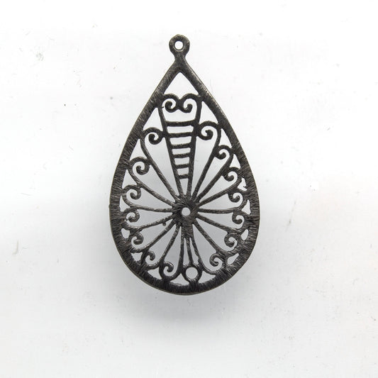 25mm x 40mm Gunmetal Plated Open Radiating Swirl Cut-Out Teardrop Shaped Components - Packs of 10