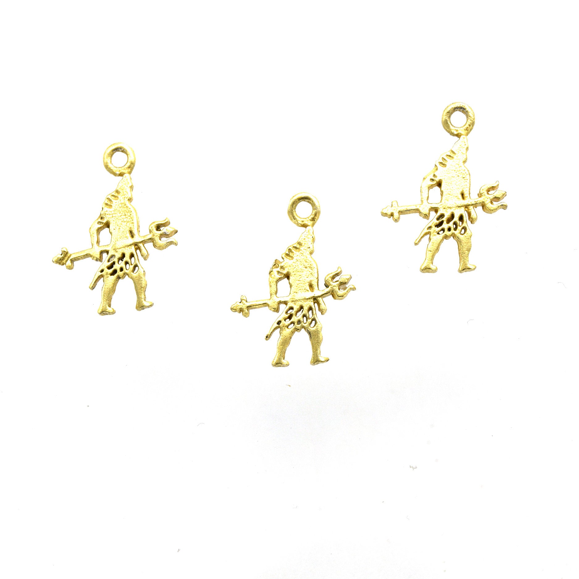 13mm x 16mm Flat Gold Plated Copper Figure Holding Trident Shaped Pendant/Charm - Sold Individually