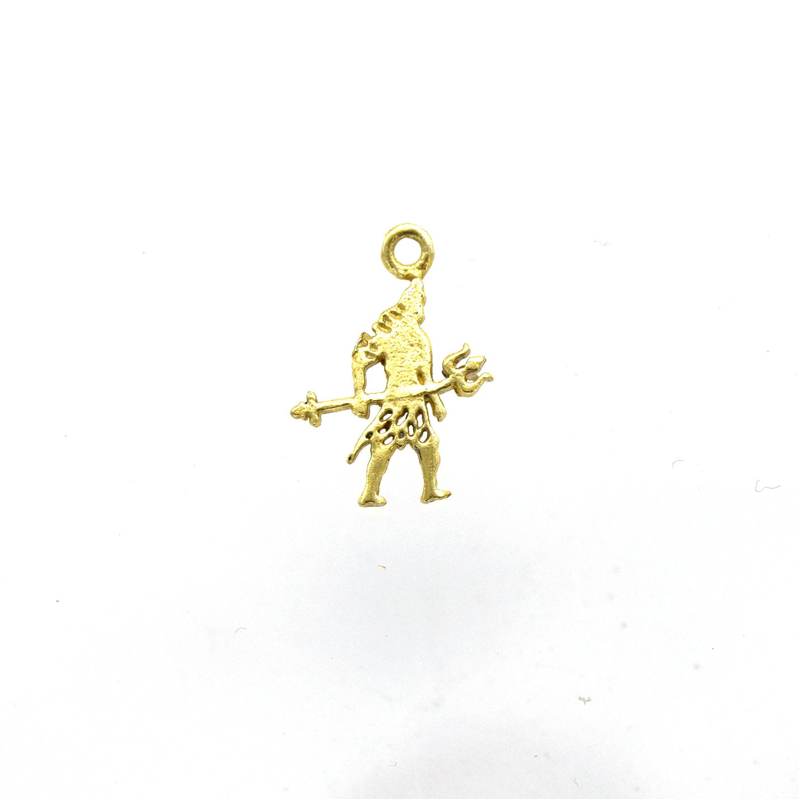 13mm x 16mm Flat Gold Plated Copper Figure Holding Trident Shaped Pendant/Charm - Sold Individually
