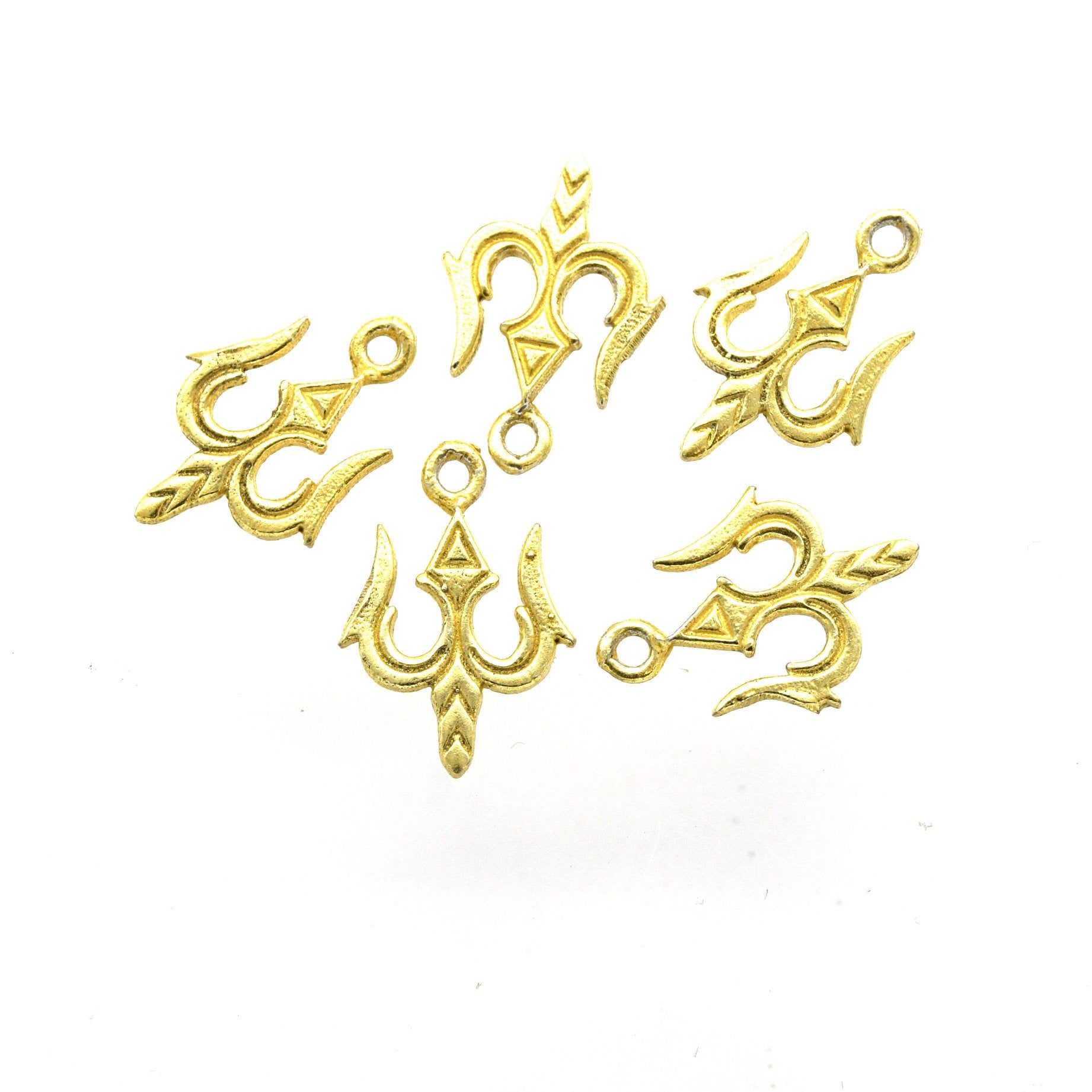 13mm x 15mm Flat Gold Plated Copper Trident Shaped Pendant/Charm Component - Sold Individually