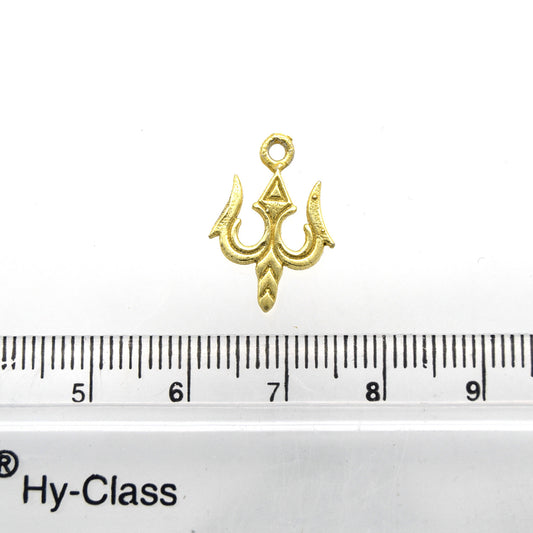 13mm x 15mm Flat Gold Plated Copper Trident Shaped Pendant/Charm Component - Sold Individually