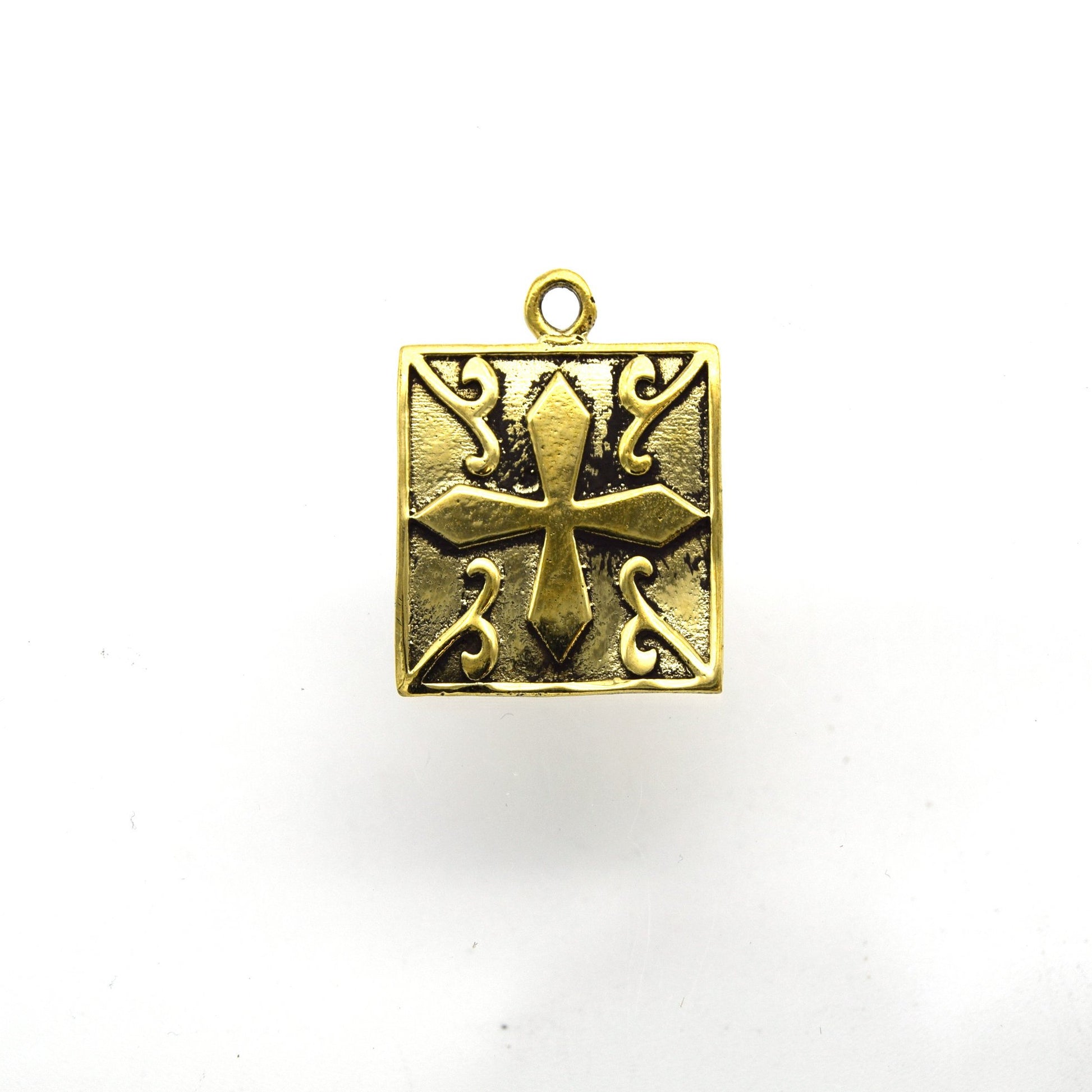 20mm x 20mm Oxidized Gold Plated Copper Cross on Square Shaped Pendant/Charm - Sold Individually