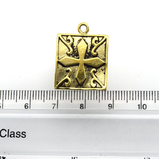 20mm x 20mm Oxidized Gold Plated Copper Cross on Square Shaped Pendant/Charm - Sold Individually