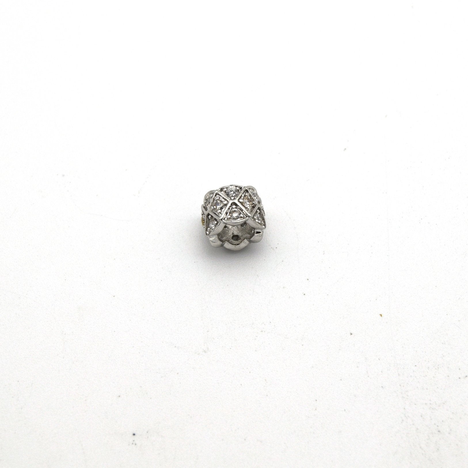 7mm x 7mm Silver Plated CZ Cubic Zirconia Inlaid Circle/Ring Shaped Bead with 4mm Holes