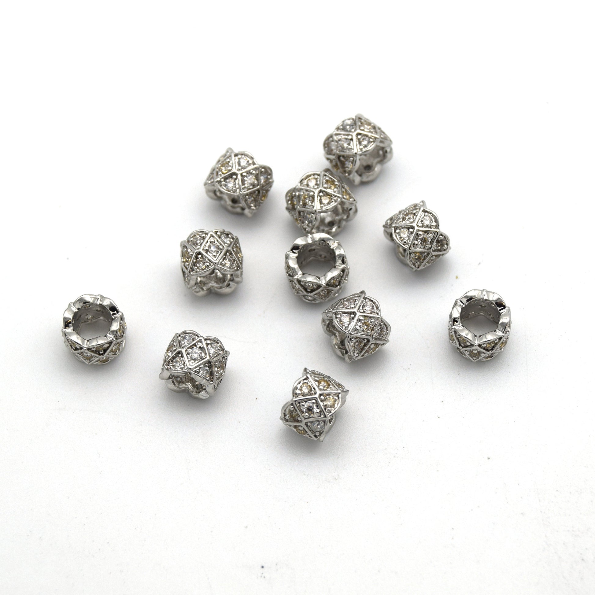 7mm x 7mm Silver Plated CZ Cubic Zirconia Inlaid Circle/Ring Shaped Bead with 4mm Holes