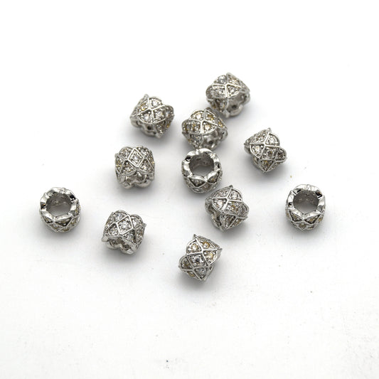 7mm x 7mm Silver Plated CZ Cubic Zirconia Inlaid Circle/Ring Shaped Bead with 4mm Holes