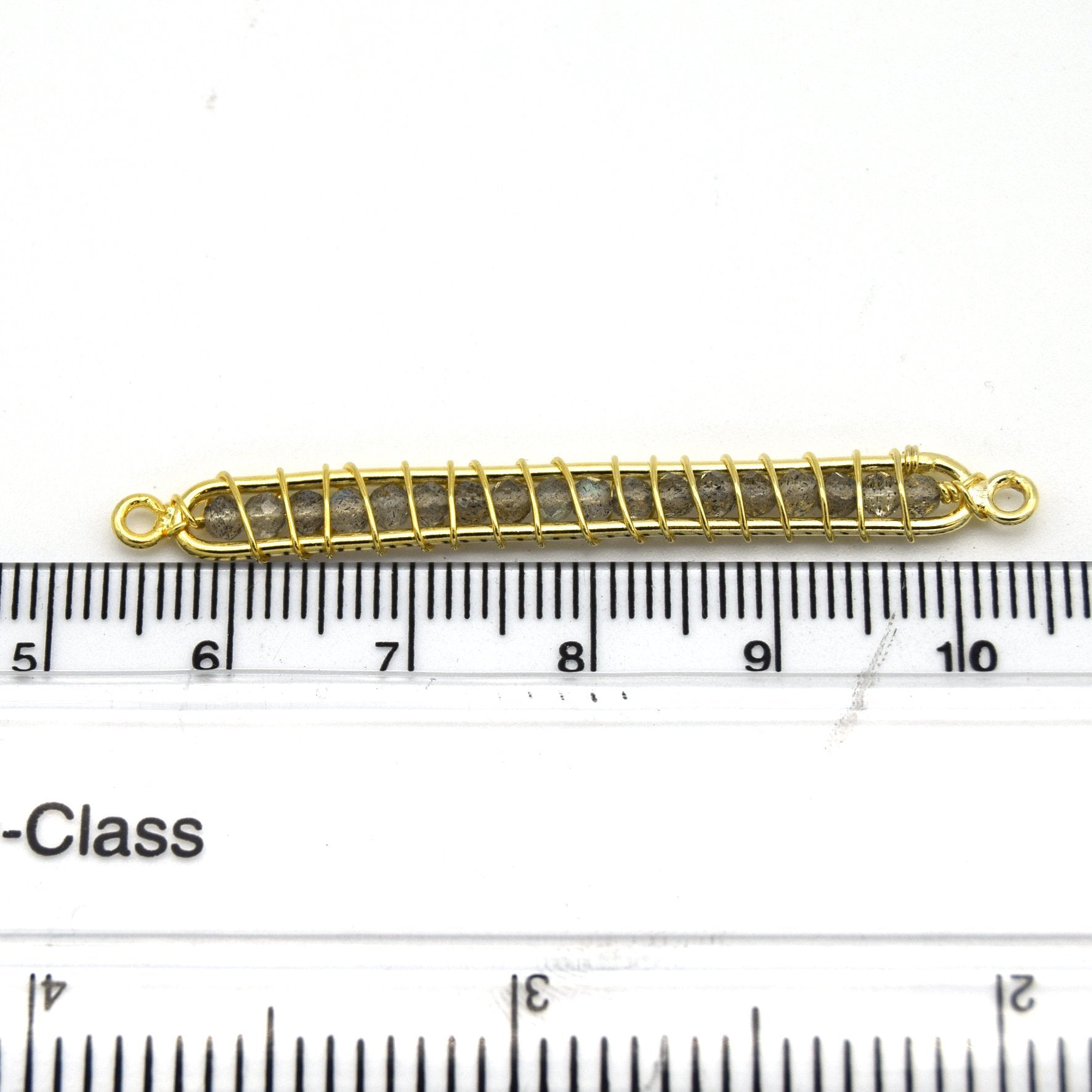 42mm x 4mm Gold Wire Wrapped Iridescent Labradorite Bead Inclosure Pendant/Connector