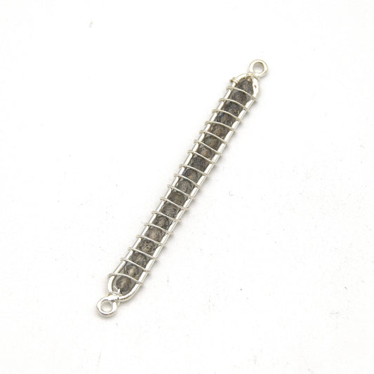 42mm x 4mm Silver Wire Wrapped Iridescent Labradorite Bead Inclosure Pendant/Connector